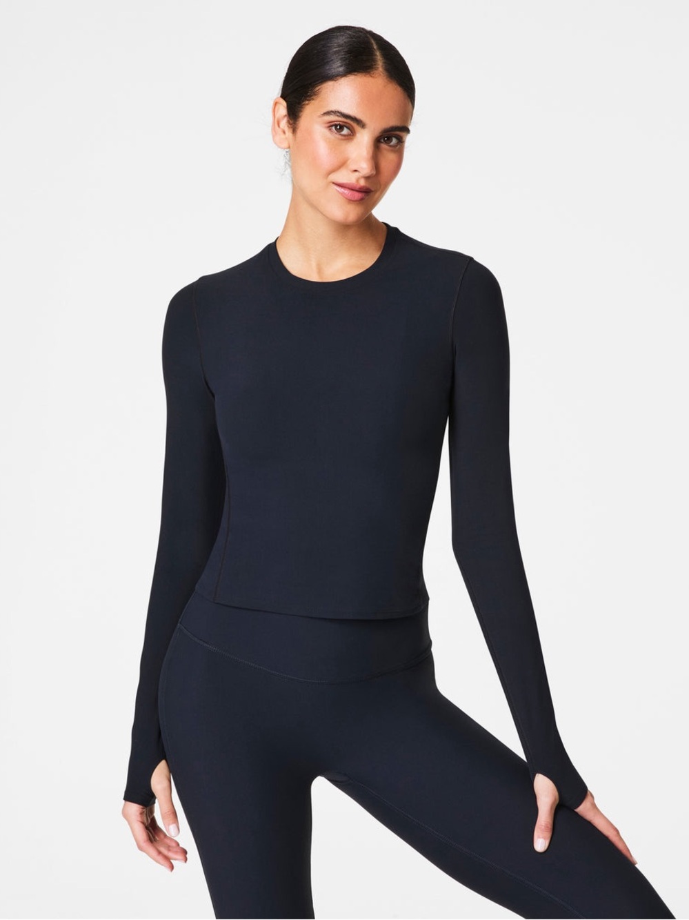 SPANX OnForm Long Sleeve Top Black Slim Fit Size Small Thumbholes